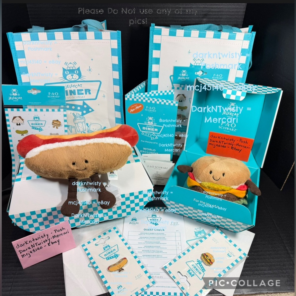 BNWT JELLYCAT DINER NYC AMUSEABLES BURGER HOT DOG SET AUTH SALE RECEIPT GWP RQST